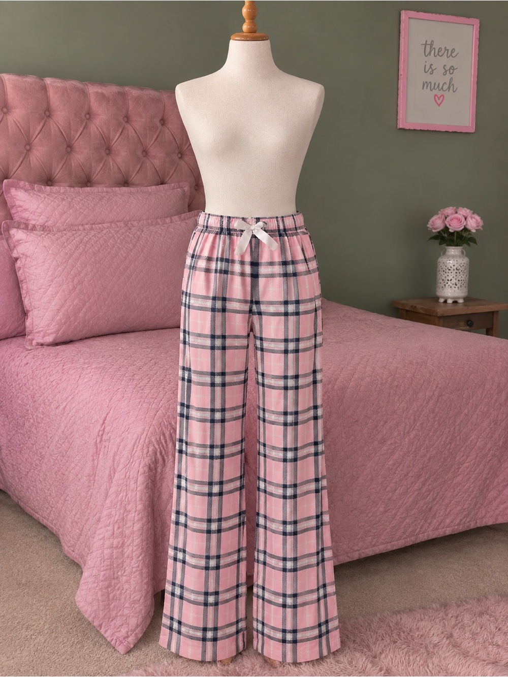 & Other Stories Pink Plaid Wide-Leg Pajama Pants waist size 26